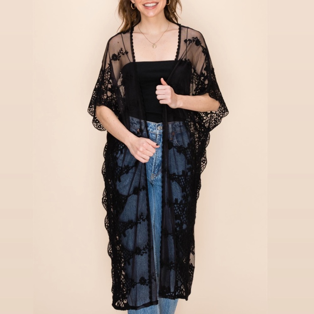 Black Lace Open Duster / Swimsuit cover up
